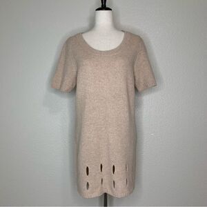 Chelsea & Theodore Cashmere Wool Blend Beige Short Sleeve Dress, Sz Medium